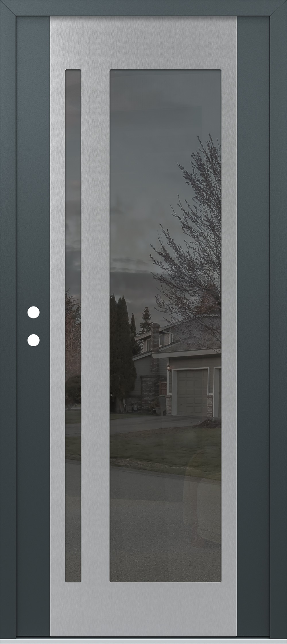 Modern Steel Front Door Diamond C15 36" x 80" anthracite/anthracite mirrored Glass Panel stainless steel RHI