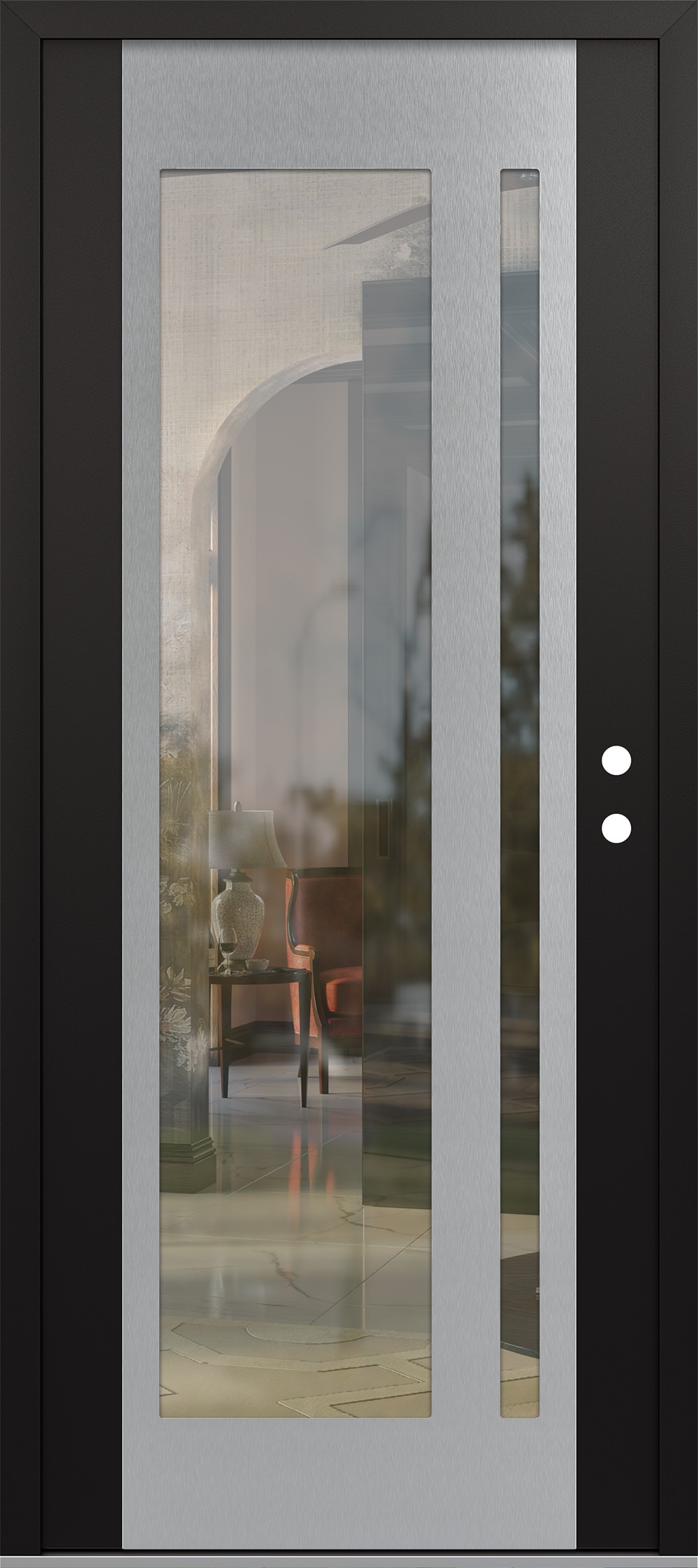 Modern Steel Front Door Diamond C15 36" x 80" black/black clear Glass Panel stainless steel LHI