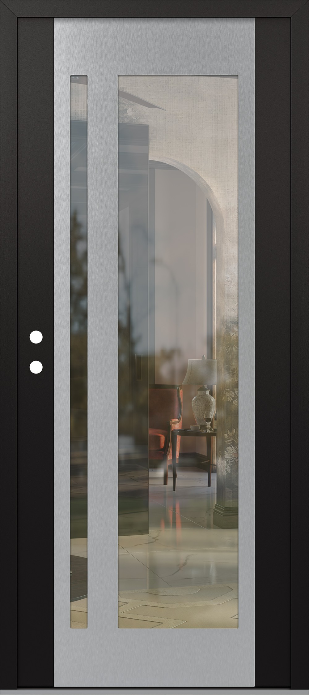 Modern Steel Front Door Diamond C15 36" x 80" black/black clear Glass Panel stainless steel RHI