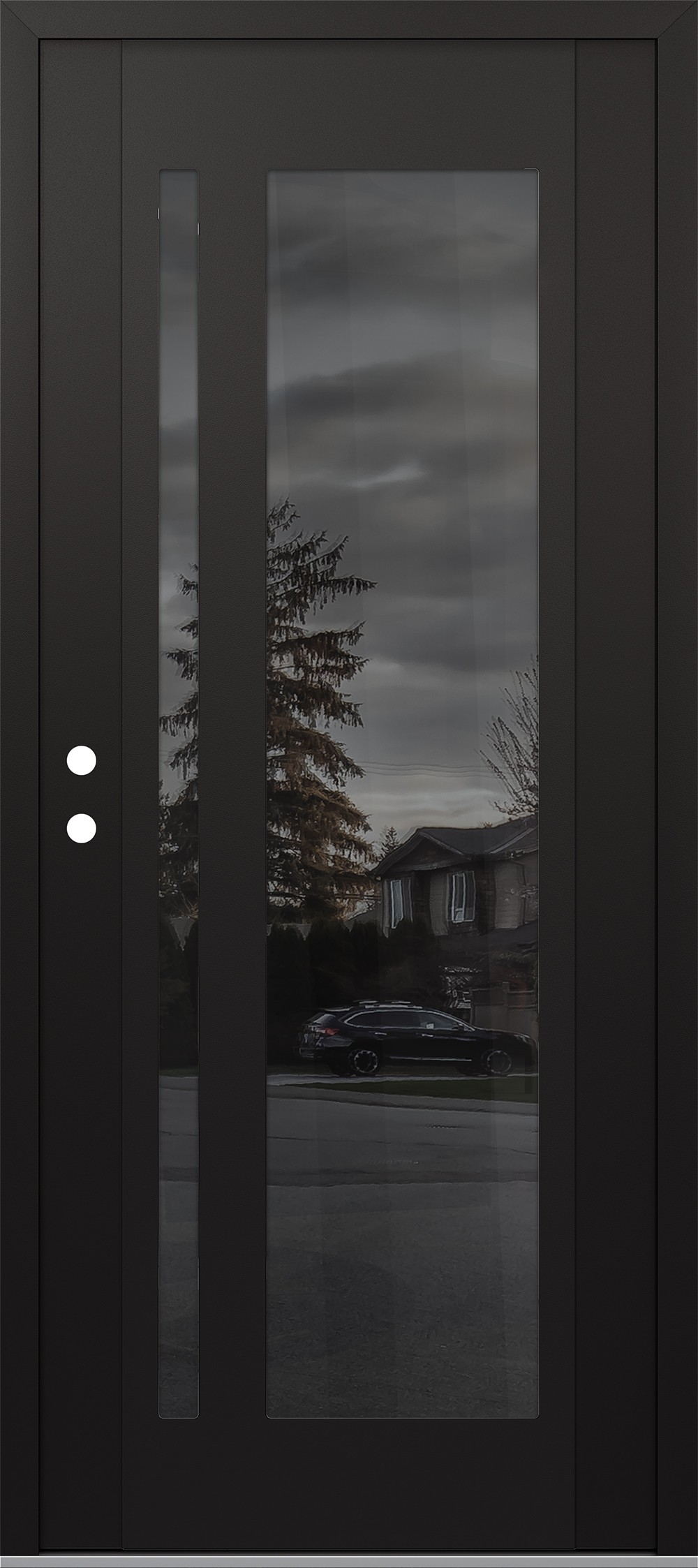 Modern Steel Front Door Diamond C15 36" x 80" black/black mirrored Glass Panel black RHI
