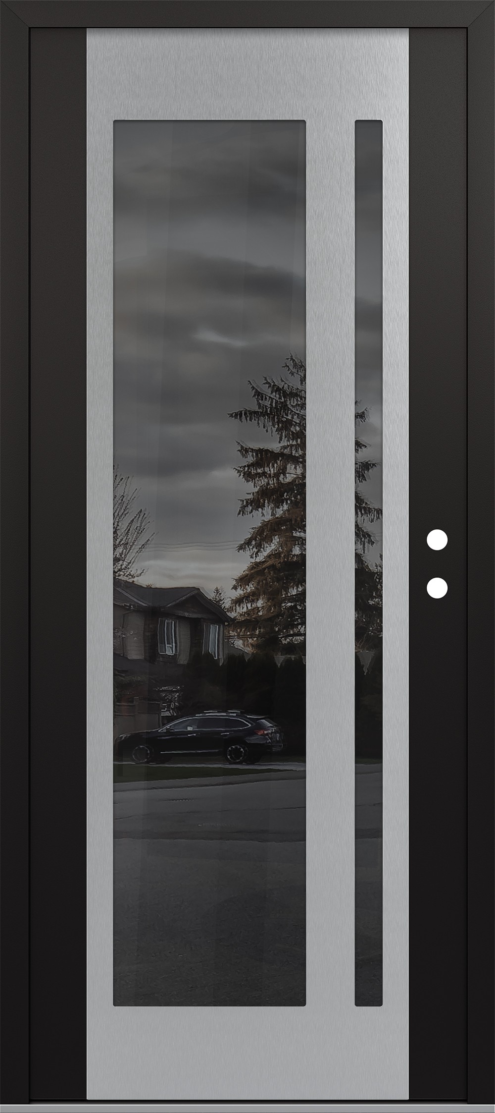 Modern Steel Front Door Diamond C15 36" x 80" black/black mirrored Glass Panel stainless steel LHI