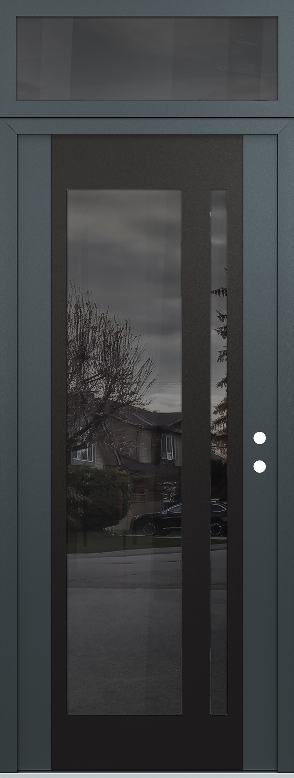 Modern Steel Front Door DIAMOND C15 36" X 96" ANTHRACITE/ANTHRACITE MIRRORED GLASS PANEL BLACK LHI WITH TRANSOM MIRRORED GLASS