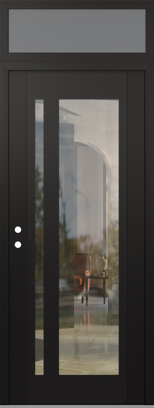 Modern Steel Front Door DIAMOND C15 36" X 96" BLACK/BLACK CLEAR GLASS PANEL BLACK RHI WITH TRANSOM FROSTED GLASS