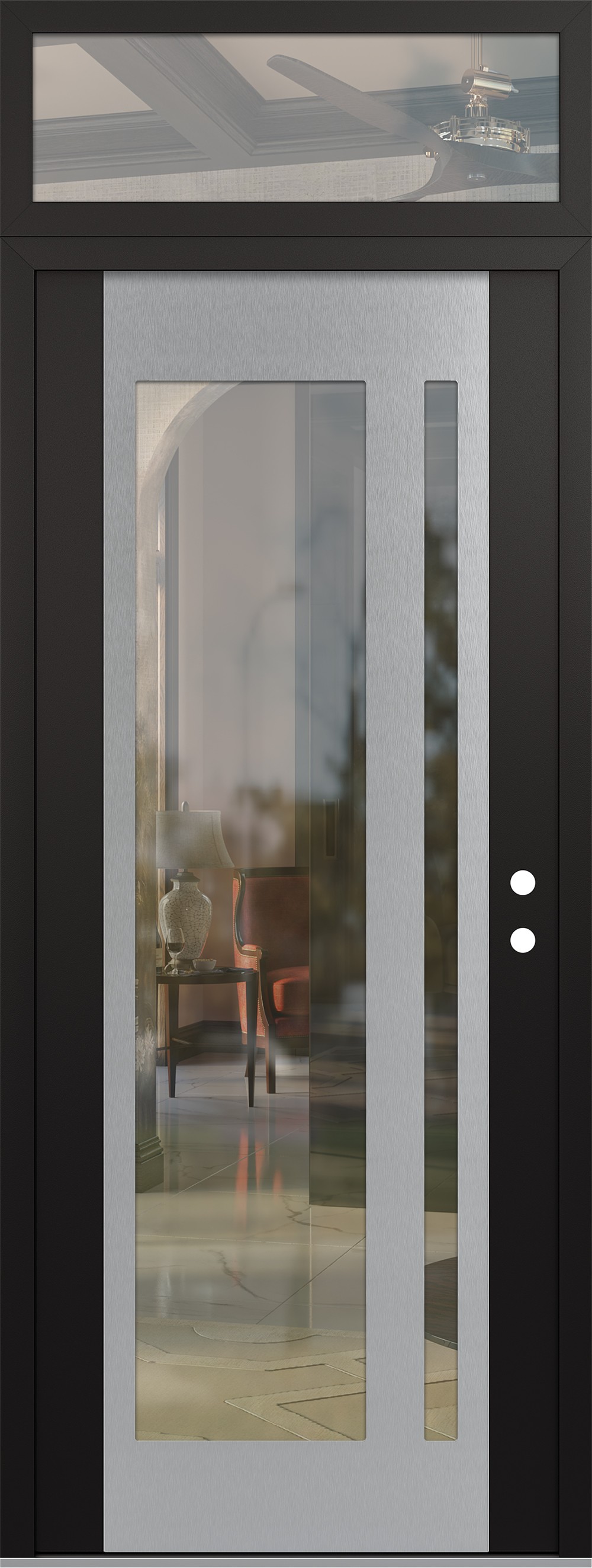 Modern Steel Front Door DIAMOND C15 36" X 96" BLACK/BLACK CLEAR GLASS PANEL STAINLESS STEEL LHI WITH TRANSOM CLEAR GLASS