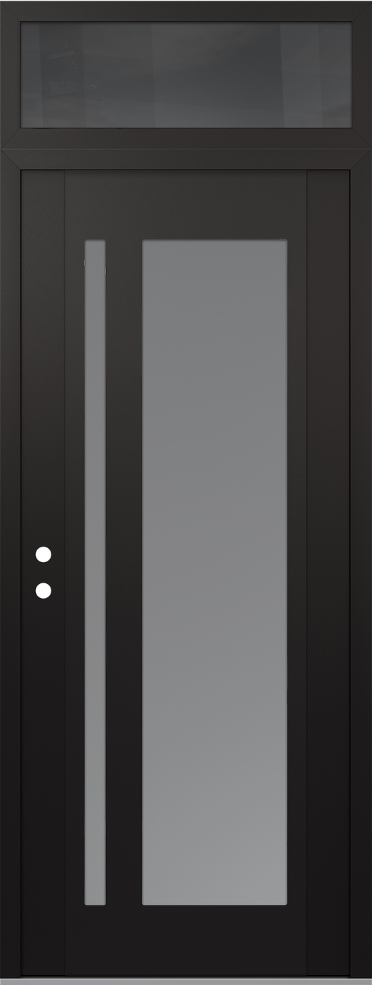 Modern Steel Front Door DIAMOND C15 36" X 96" BLACK/WHITE FROSTED GLASS PANEL BLACK RHI WITH TRANSOM MIRRORED GLASS