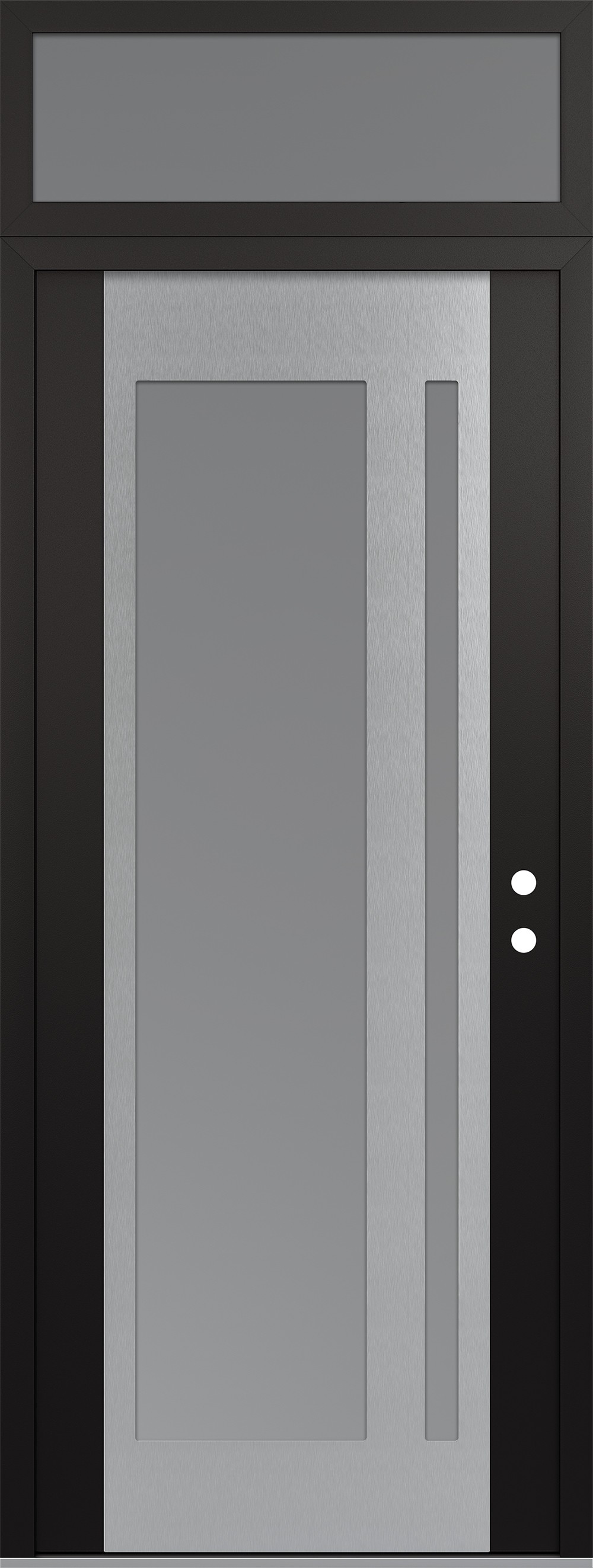 Modern Steel Front Door DIAMOND C15 36" X 96" BLACK/WHITE FROSTED GLASS PANEL STAINLESS STEEL LHI WITH TRANSOM FROSTED GLASS