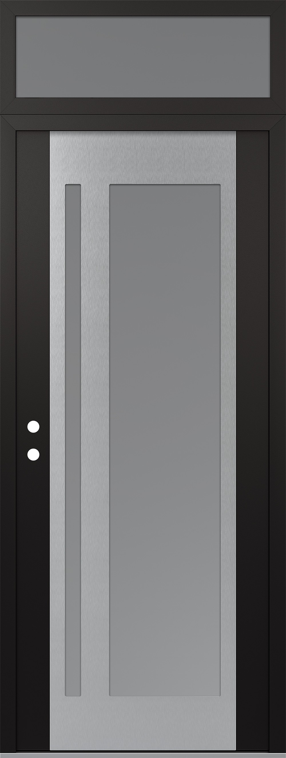 Modern Steel Front Door DIAMOND C15 36" X 96" BLACK/WHITE FROSTED GLASS PANEL STAINLESS STEEL RHI WITH TRANSOM FROSTED GLASS