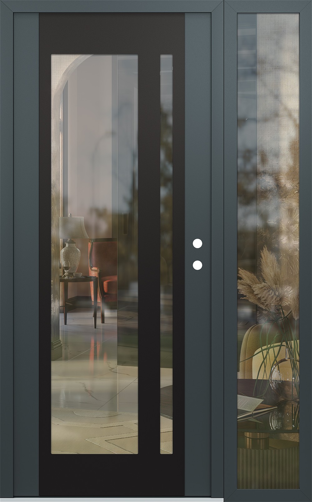 Modern Steel Front Door Diamond C15 48" x 80" anthracite/anthracite clear Glass Panel black LHI with Sidelite clear Glass