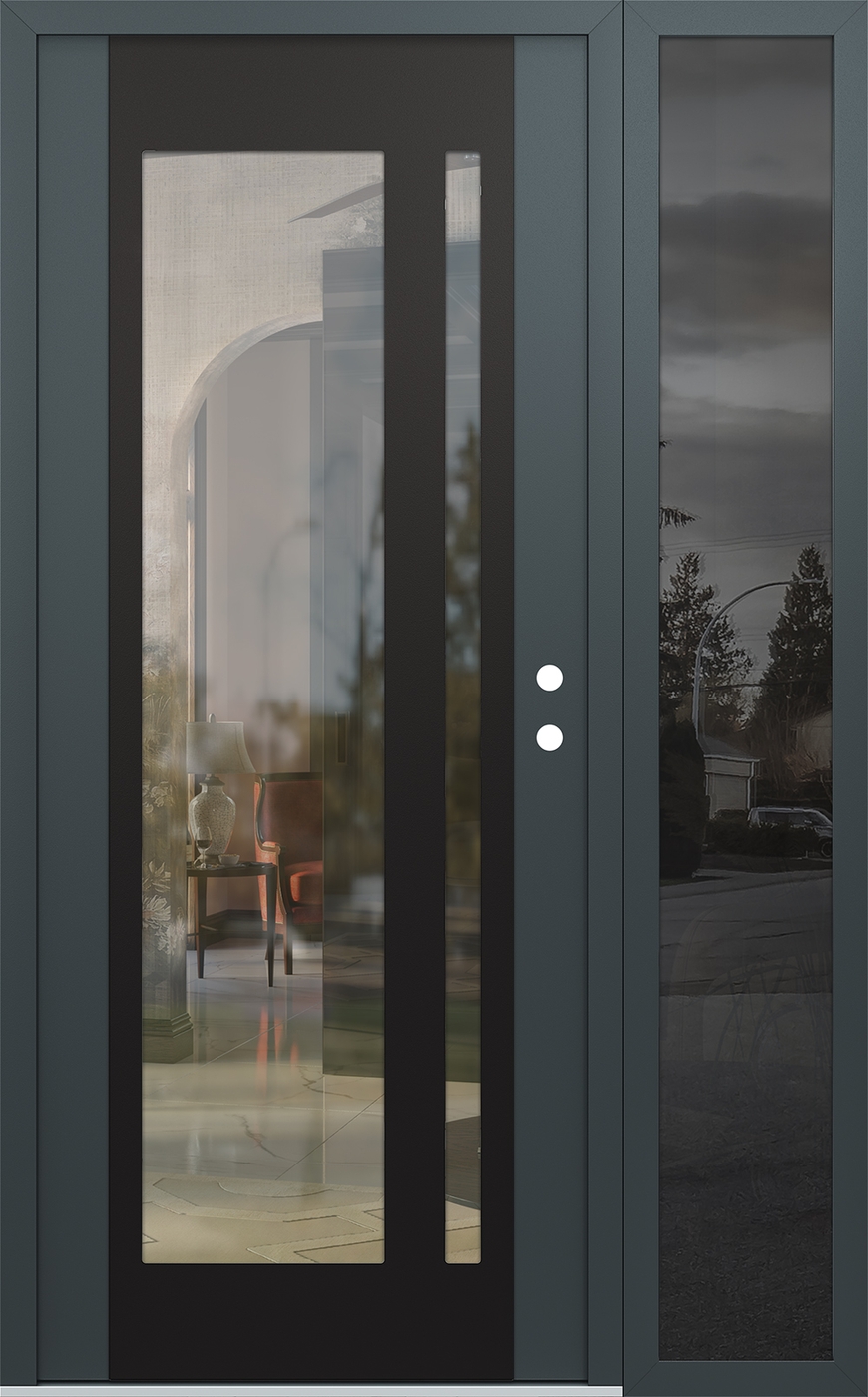 Modern Steel Front Door Diamond C15 48" x 80" anthracite/anthracite clear Glass Panel black LHI with Sidelite mirrored Glass