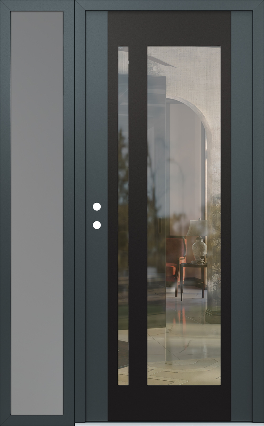 Modern Steel Front Door Diamond C15 48" x 80" anthracite/anthracite clear Glass Panel black RHI with Sidelite frosted Glass