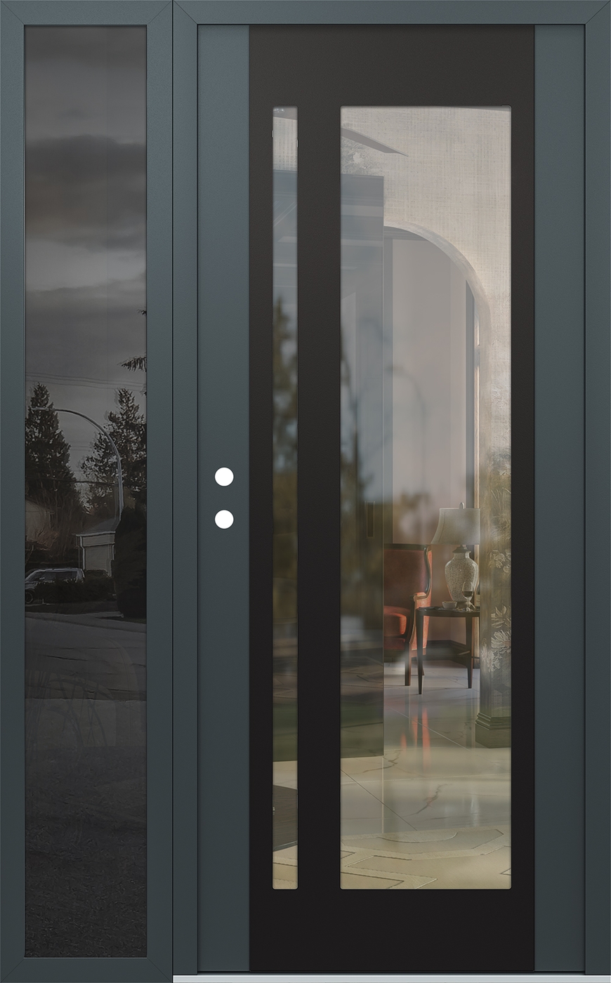 Modern Steel Front Door Diamond C15 48" x 80" anthracite/anthracite clear Glass Panel black RHI with Sidelite mirrored Glass