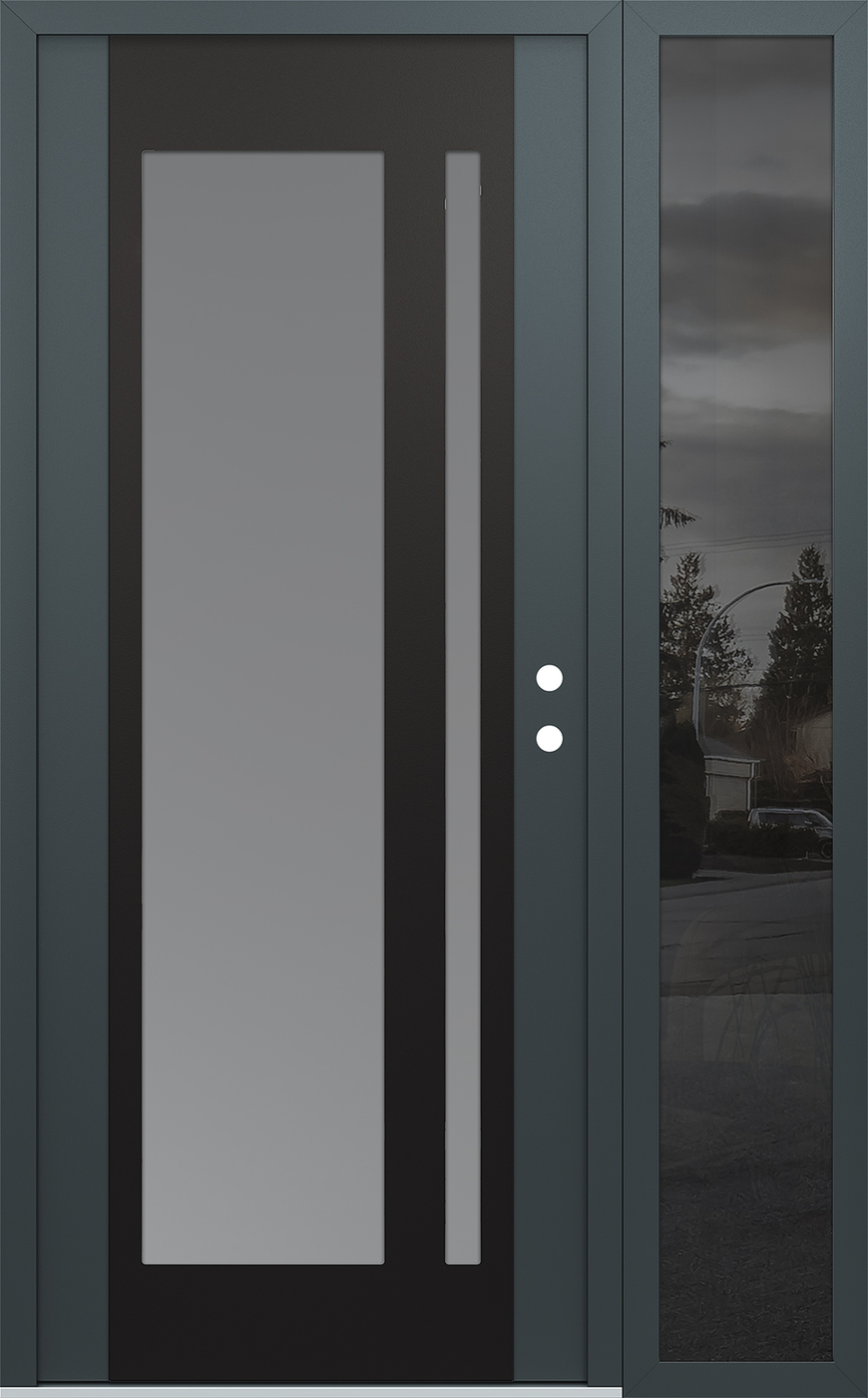 Modern Steel Front Door Diamond C15 48" x 80" anthracite/anthracite frosted Glass Panel black LHI with Sidelite mirrored Glass