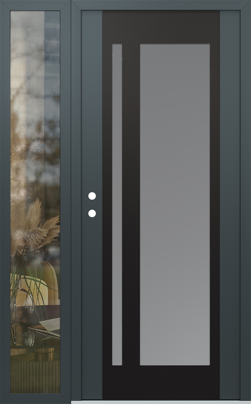Modern Steel Front Door Diamond C15 48" x 80" anthracite/anthracite frosted Glass Panel black RHI with Sidelite clear Glass