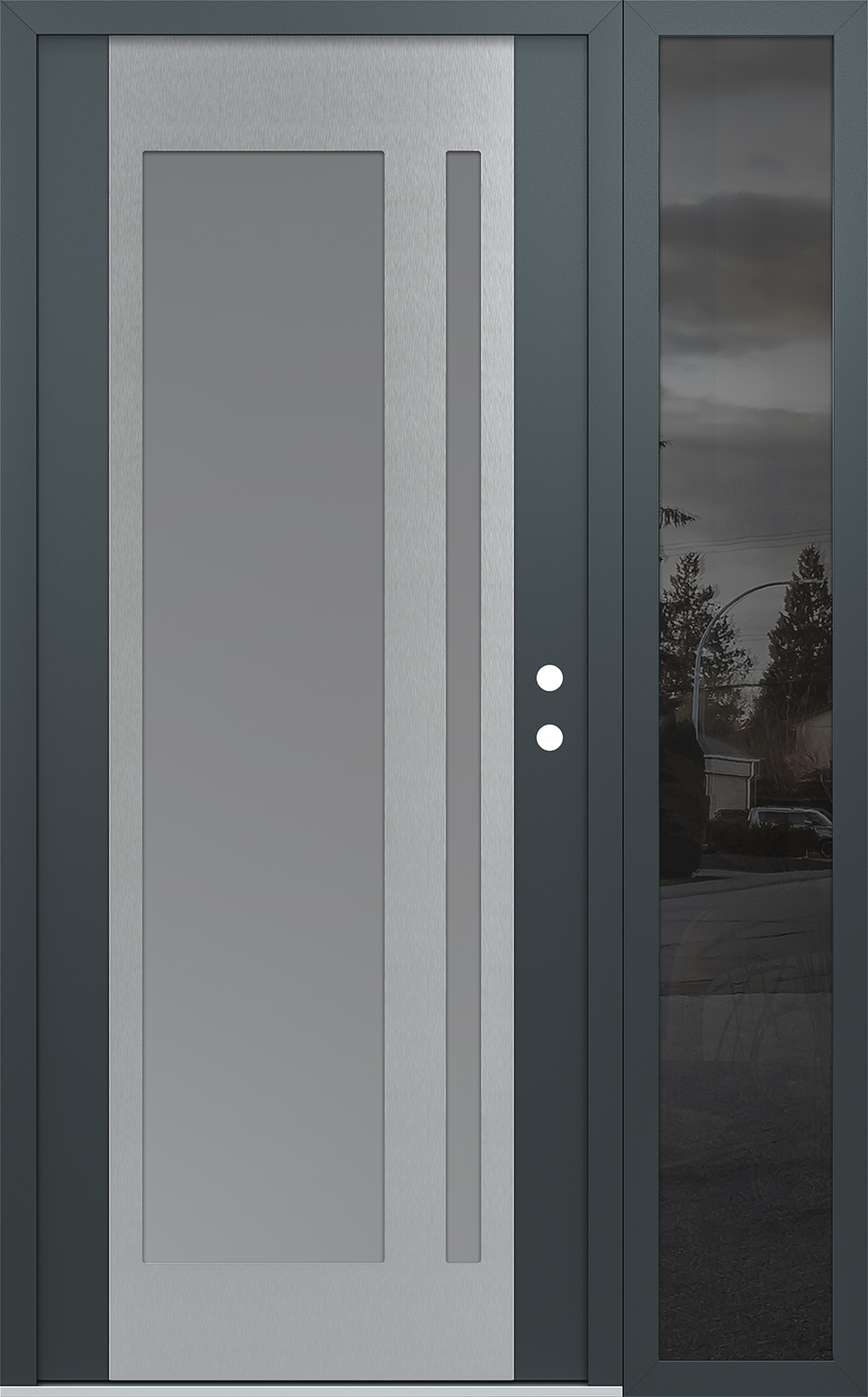 Modern Steel Front Door Diamond C15 48" x 80" anthracite/anthracite frosted Glass Panel stainless steel LHI with Sidelite mirrored Glass