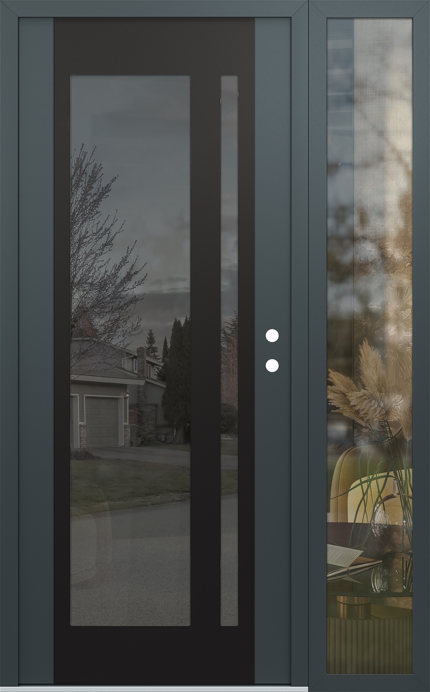 Modern Steel Front Door Diamond C15 48" x 80" anthracite/anthracite mirrored Glass Panel black LHI with Sidelite clear Glass