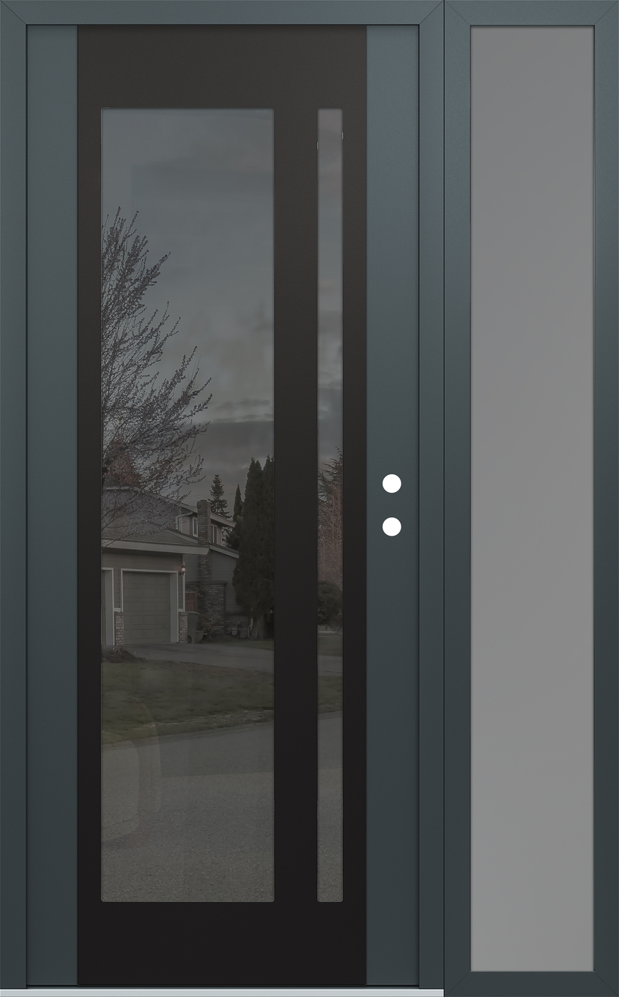 Modern Steel Front Door Diamond C15 48" x 80" anthracite/anthracite mirrored Glass Panel black LHI with Sidelite frosted Glass