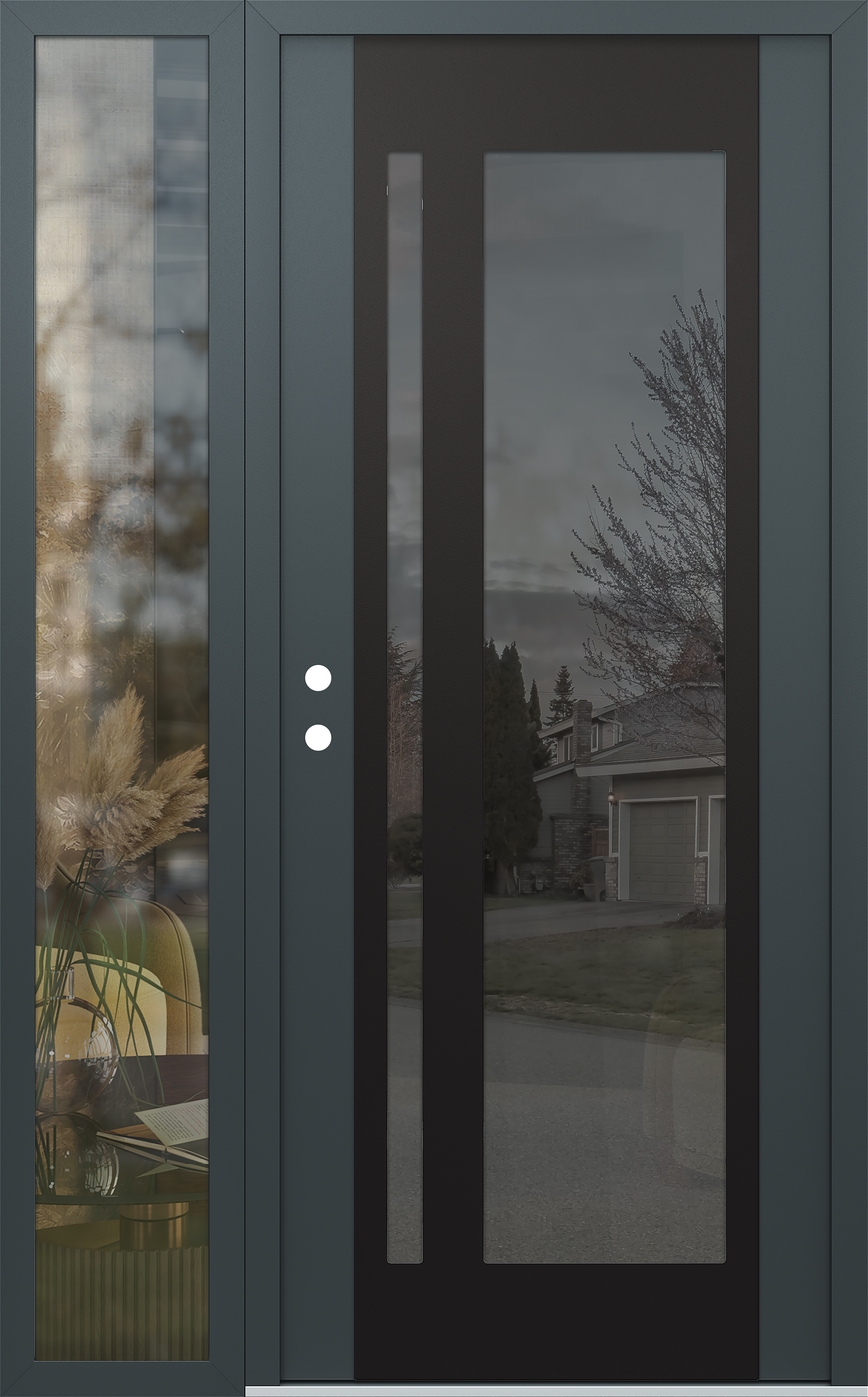 Modern Steel Front Door Diamond C15 48" x 80" anthracite/anthracite mirrored Glass Panel black RHI with Sidelite clear Glass