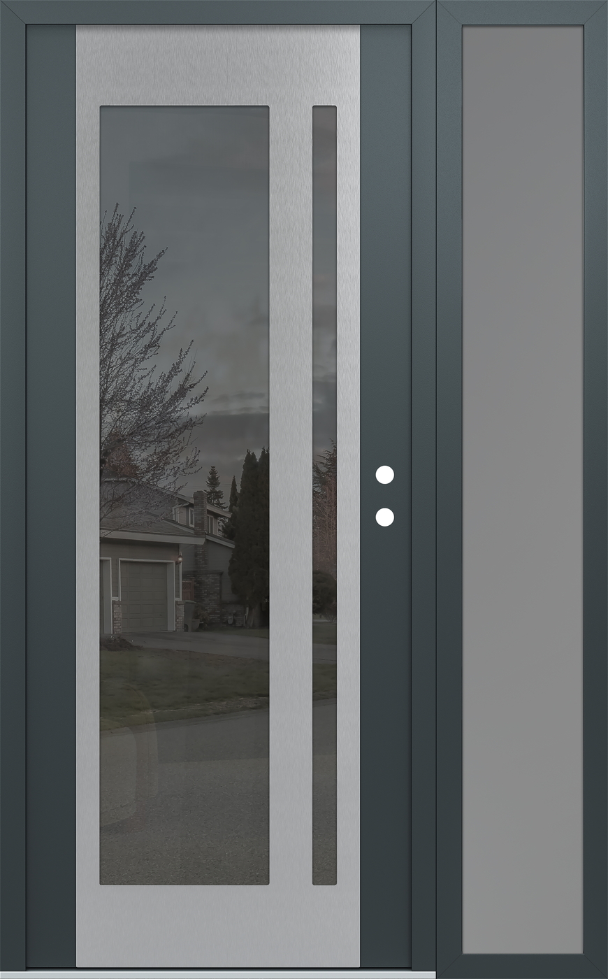 Modern Steel Front Door Diamond C15 48" x 80" anthracite/anthracite mirrored Glass Panel stainless steel LHI with Sidelite frosted Glass