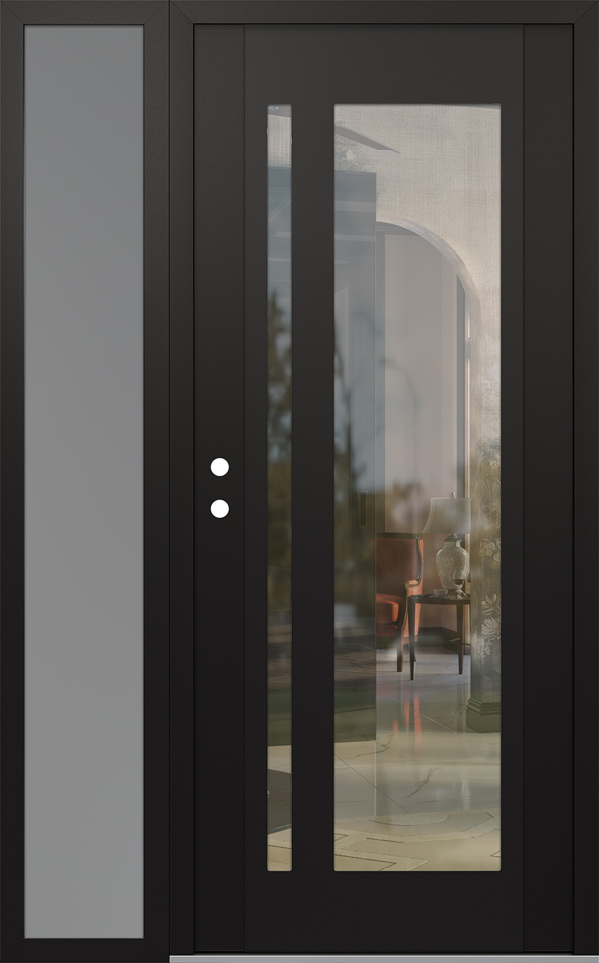 Modern Steel Front Door Diamond C15 48" x 80" black/black clear Glass Panel black RHI with Sidelite frosted Glass