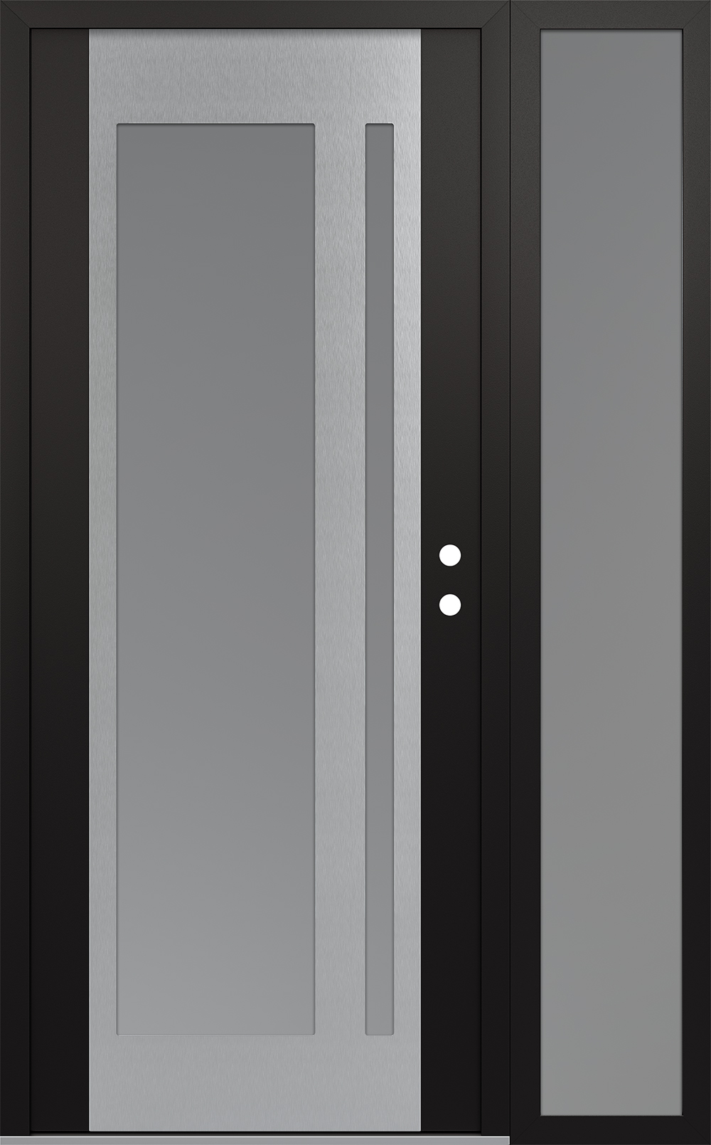 Modern Steel Front Door Diamond C15 48" x 80" black/white frosted Glass Panel stainless steel LHI with Sidelite frosted Glass