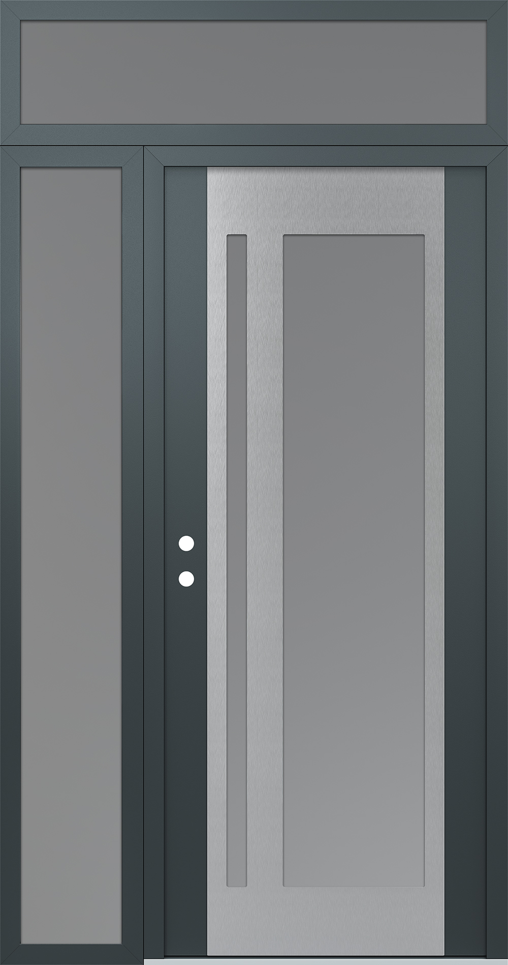 Modern Steel Front Door Diamond C15 48" x 96" anthracite/anthracite frosted Glass Panel stainless steel RHI with Sidelite and Transom frosted Glass