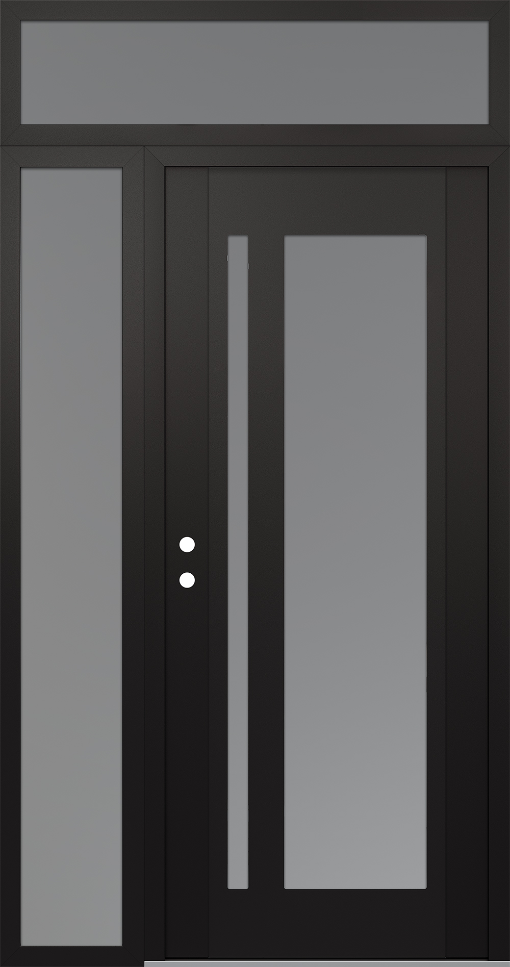 Modern Steel Front Door Diamond C15 48" x 96" black/white frosted Glass Panel black RHI with Sidelite and Transom frosted Glass
