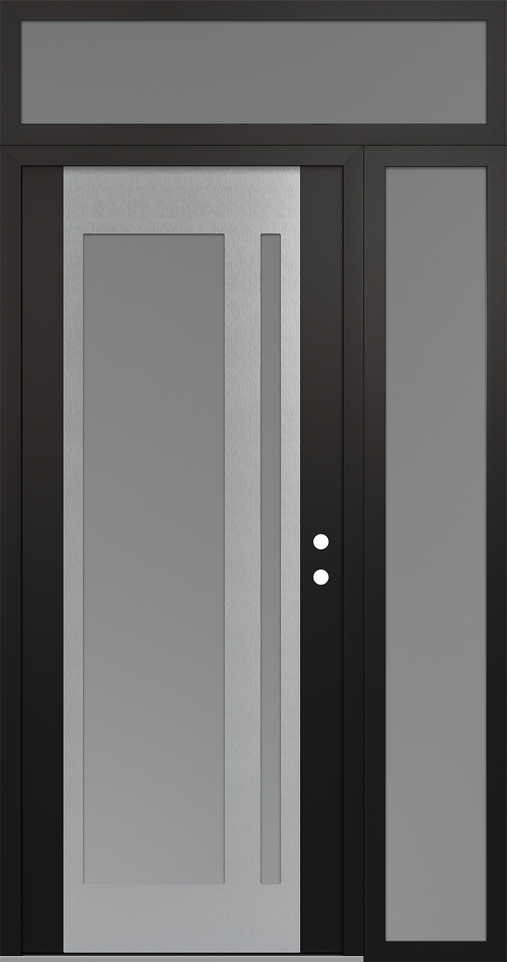 Modern Steel Front Door Diamond C15 48" x 96" black/white frosted Glass Panel stainless steel LHI with Sidelite and Transom frosted Glass