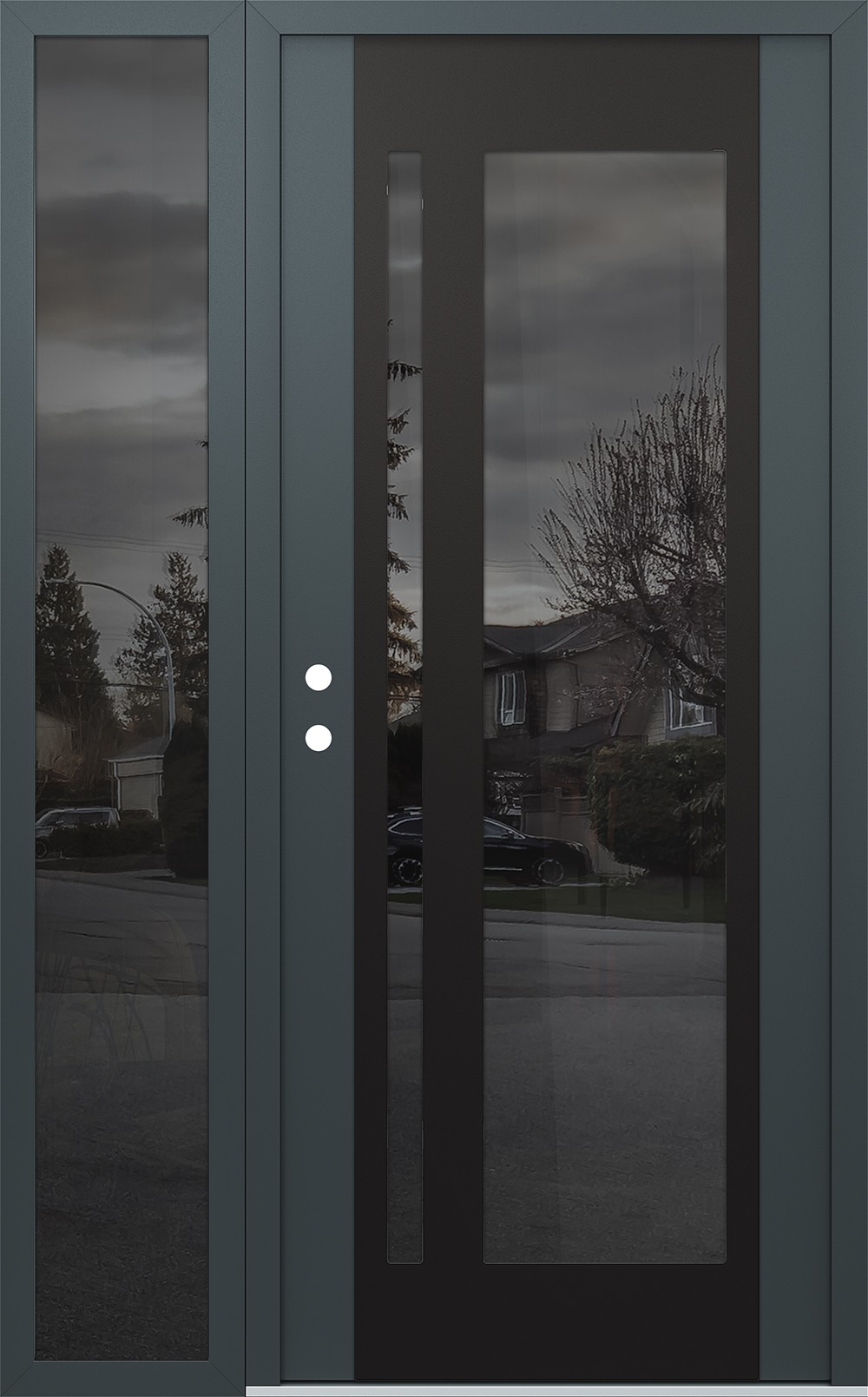 Modern Steel Front Door Diamond C15 50" x 80" anthracite/anthracite mirrored Glass Panel black RHI with Sidelite mirrored Glass
