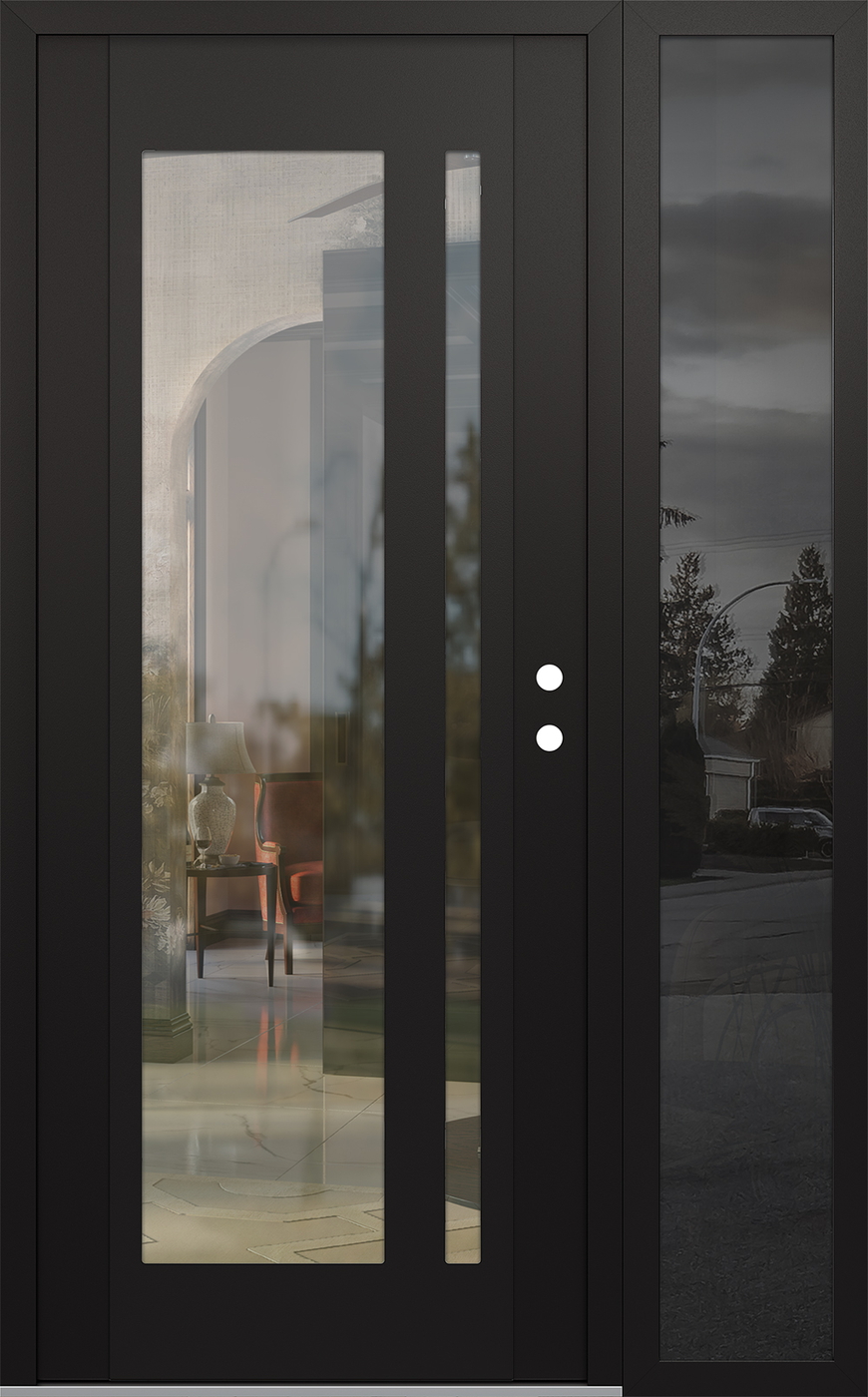 Modern Steel Front Door Diamond C15 50" x 80" black/black clear Glass Panel black LHI with Sidelite mirrored Glass
