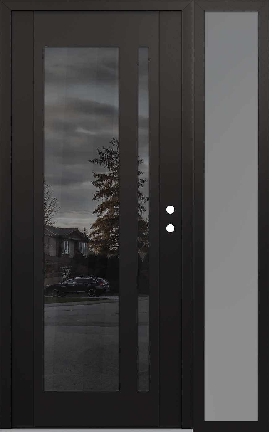 Modern Steel Front Door Diamond C15 50" x 80" black/black mirrored Glass Panel black LHI with Sidelite frosted Glass