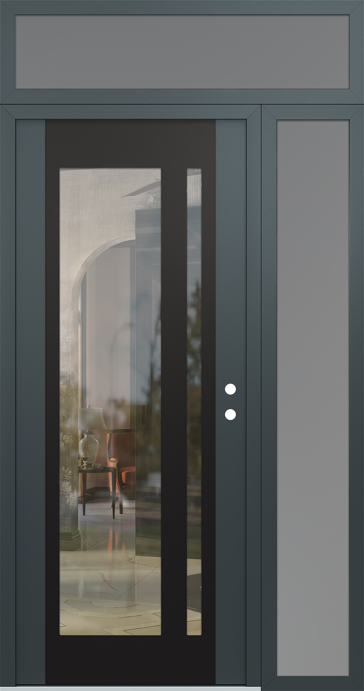 Modern Steel Front Door Diamond C15 50" x 96" anthracite/anthracite clear Glass Panel black LHI with Sidelite and Transom frosted Glass