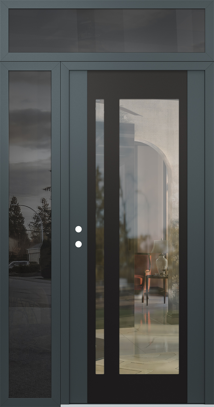 Modern Steel Front Door Diamond C15 50" x 96" anthracite/anthracite clear Glass Panel black RHI with Sidelite and Transom mirrored Glass