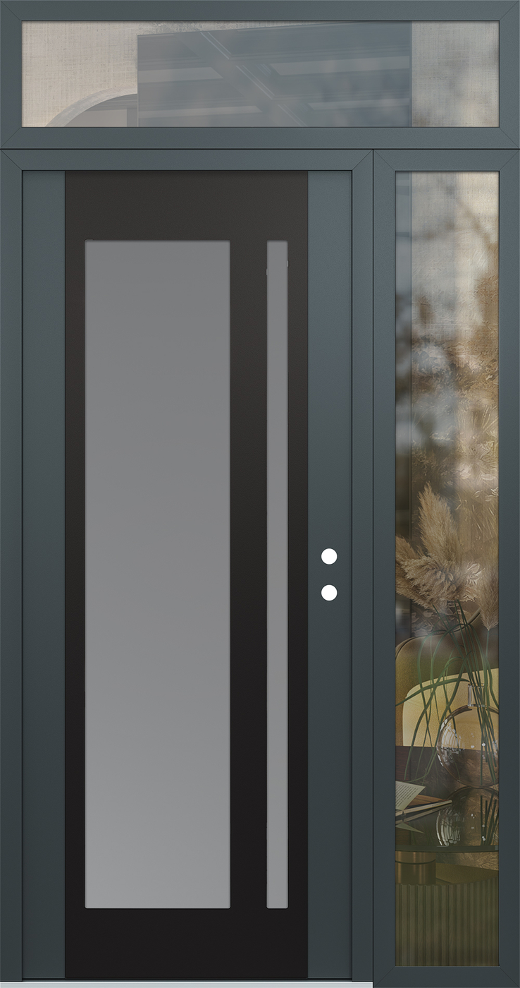 Modern Steel Front Door Diamond C15 50" x 96" anthracite/anthracite frosted Glass Panel black LHI with Sidelite and Transom clear Glass