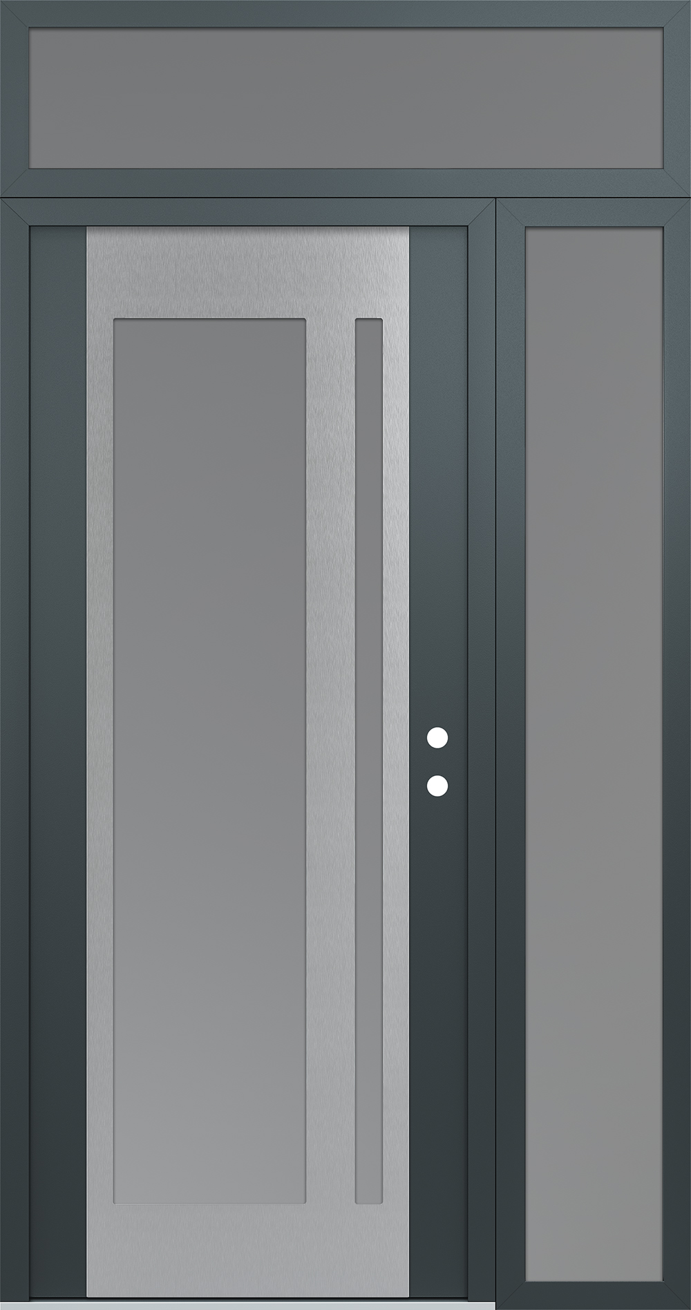 Modern Steel Front Door Diamond C15 50" x 96" anthracite/anthracite frosted Glass Panel stainless steel LHI with Sidelite and Transom frosted Glass