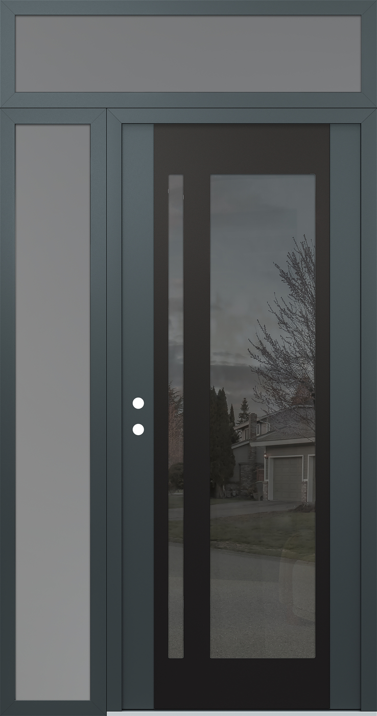 Modern Steel Front Door Diamond C15 50" x 96" anthracite/anthracite mirrored Glass Panel black RHI with Sidelite and Transom frosted Glass
