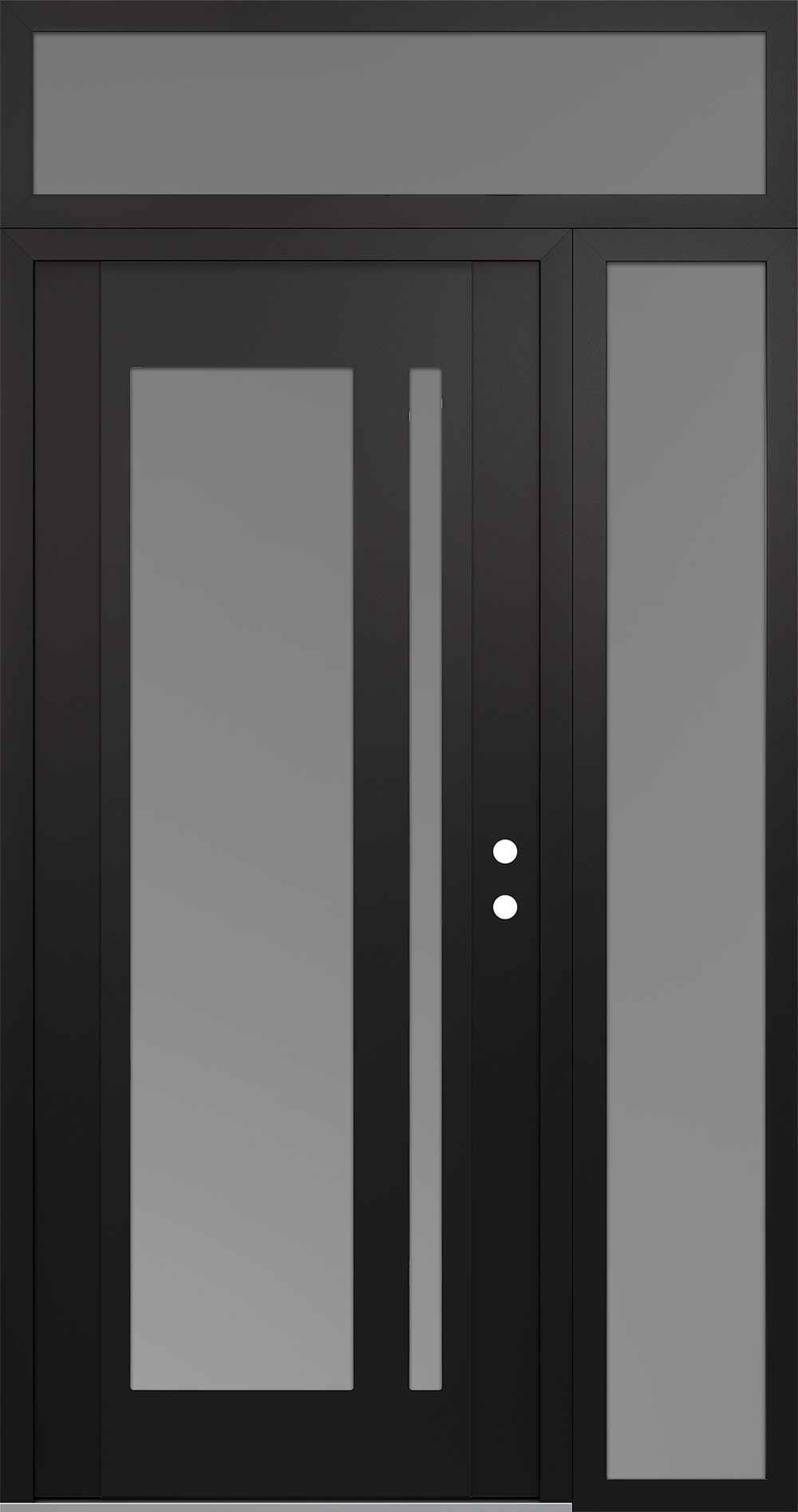 Modern Steel Front Door Diamond C15 50" x 96" black/white frosted Glass Panel black LHI with Sidelite and Transom frosted Glass