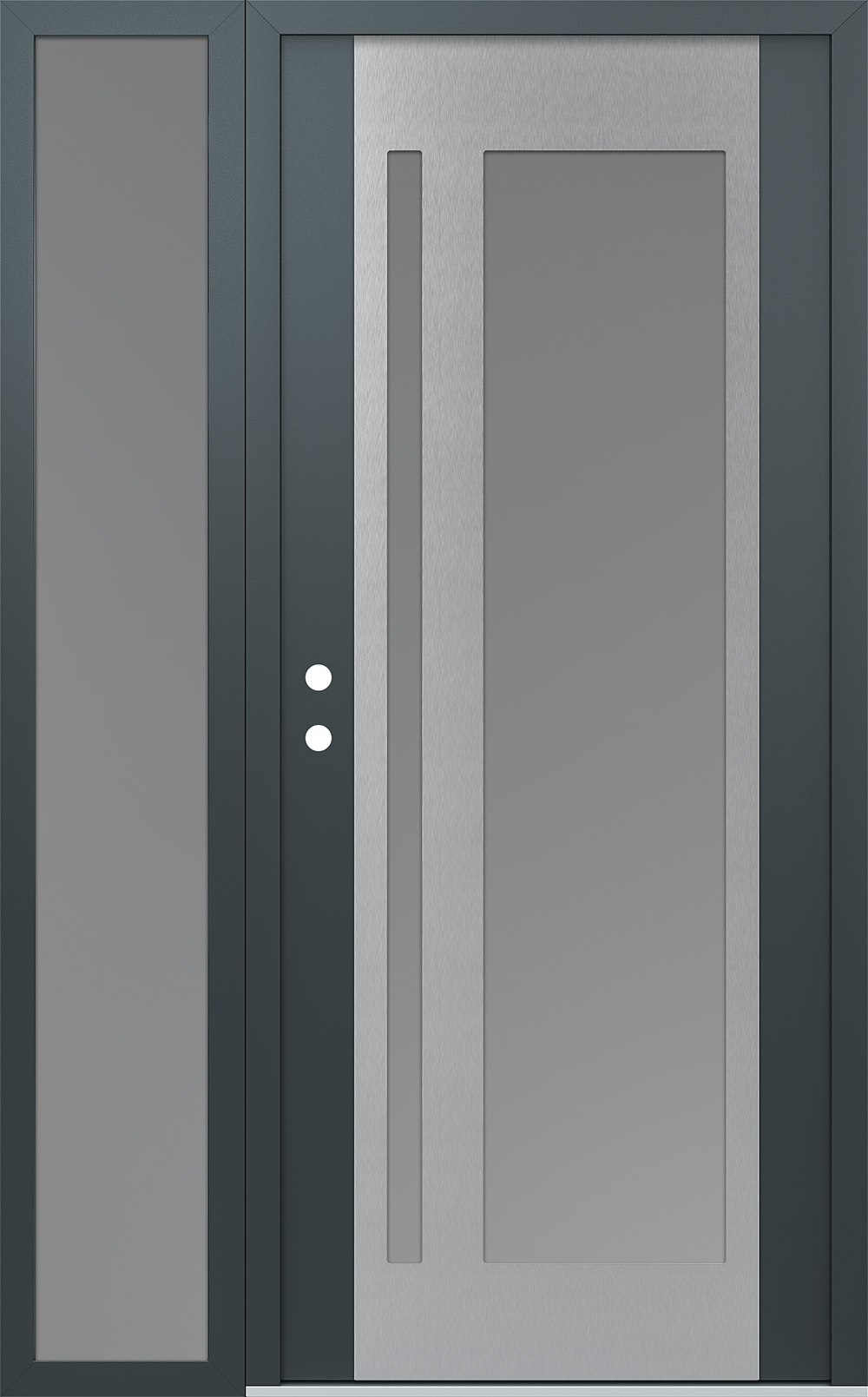 Modern Steel Front Door Diamond C15 52" x 80" anthracite/anthracite frosted Glass Panel stainless steel RHI with Sidelite frosted Glass