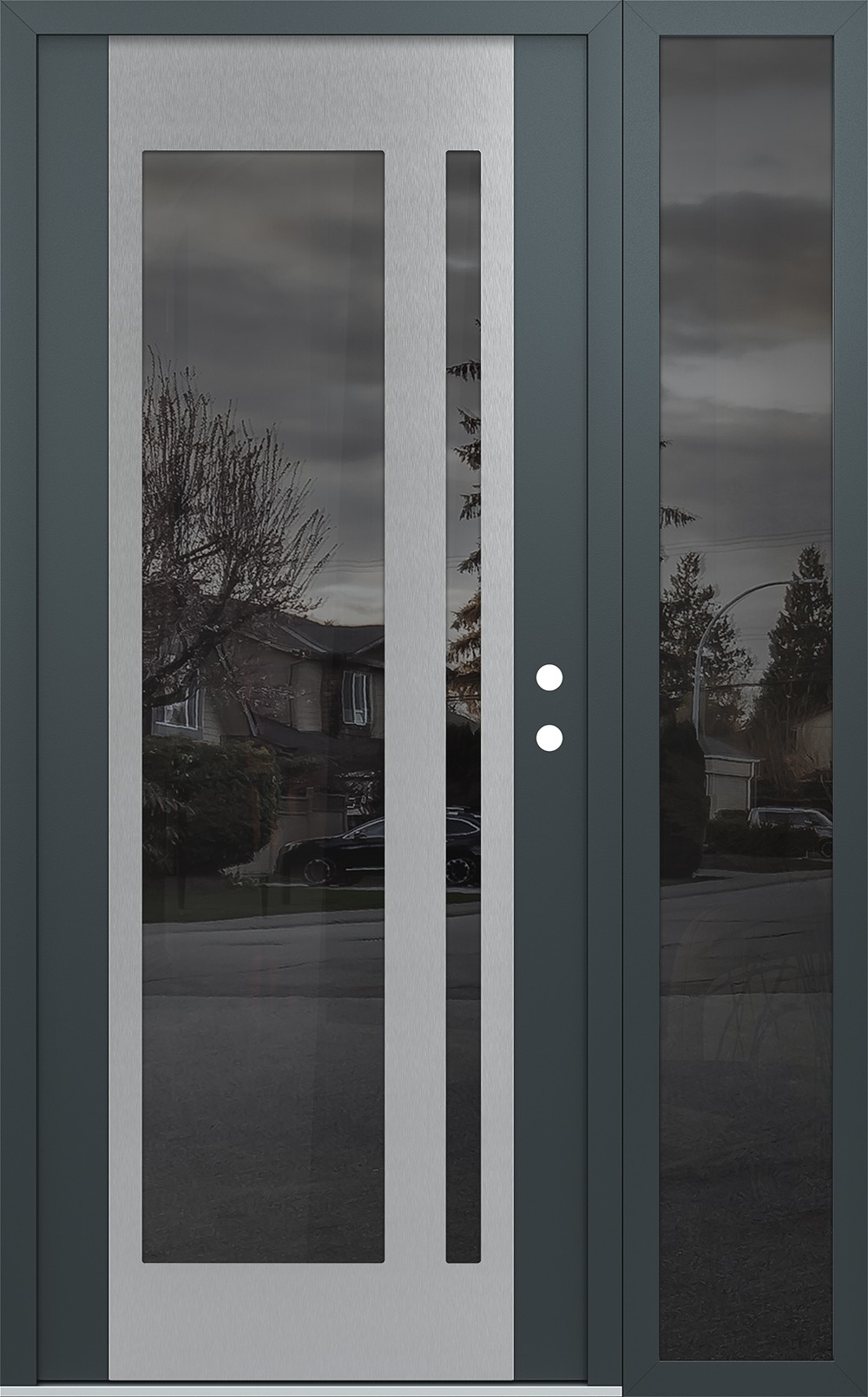 Modern Steel Front Door Diamond C15 52" x 80" anthracite/anthracite mirrored Glass Panel stainless steel LHI with Sidelite mirrored Glass