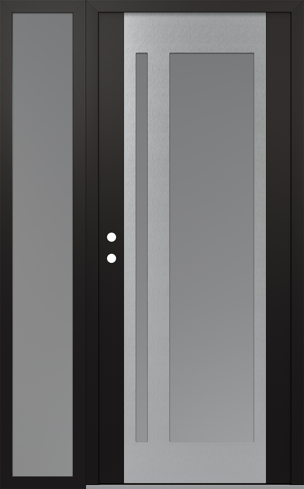 Modern Steel Front Door Diamond C15 52" x 80" black/white frosted Glass Panel stainless steel RHI with Sidelite frosted Glass