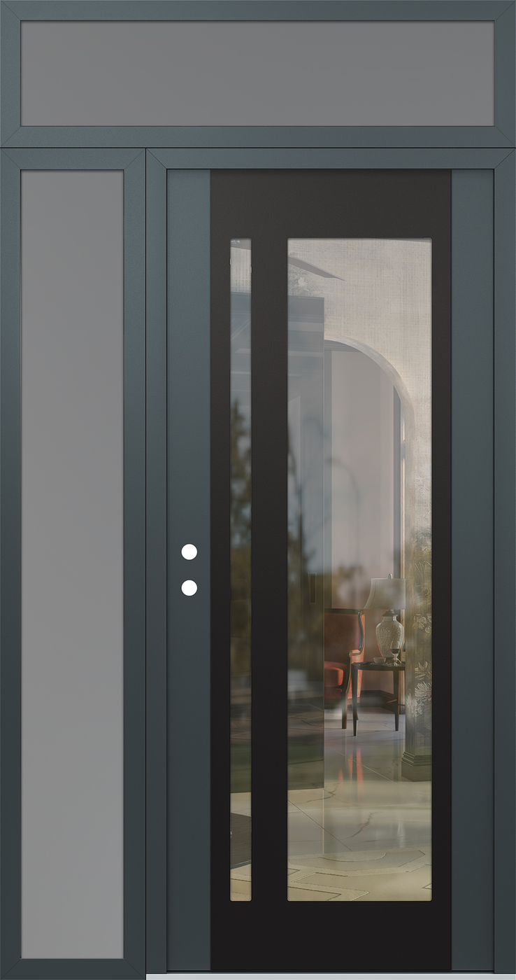Modern Steel Front Door Diamond C15 52" x 96" anthracite/anthracite clear Glass Panel black RHI with Sidelite and Transom frosted Glass