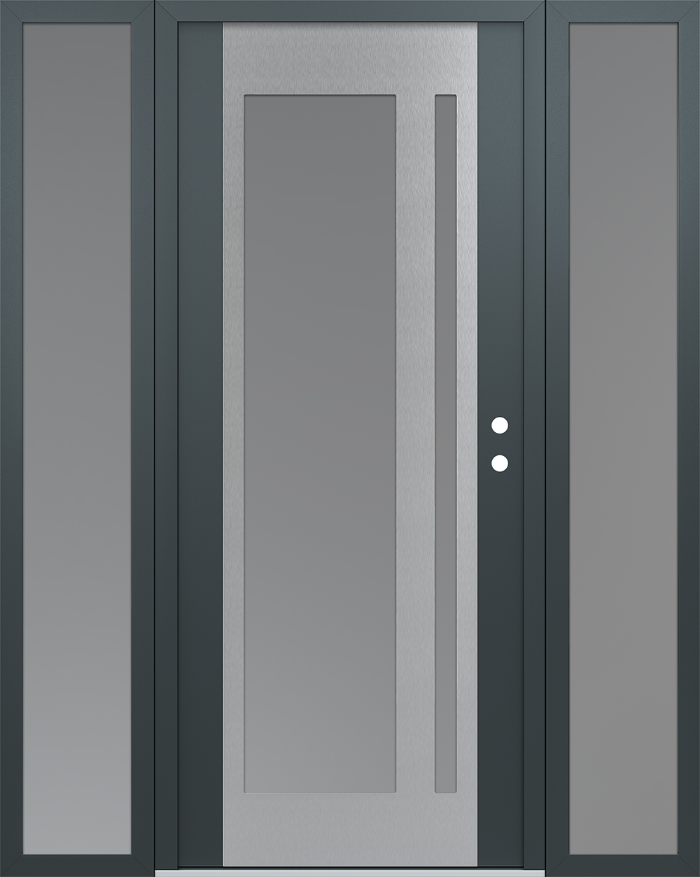 Modern Steel Front Door Diamond C15 60" x 80" anthracite/anthracite frosted Glass Panel stainless steel LHI with 2 Sidelites frosted Glass