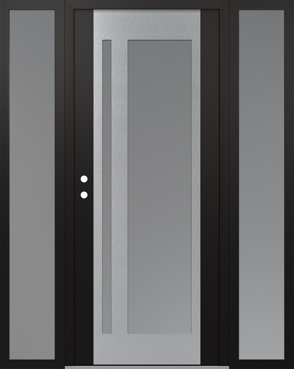 Modern Steel Front Door Diamond C15 60" x 80" black/white frosted Glass Panel stainless steel RHI with 2 Sidelites frosted Glass
