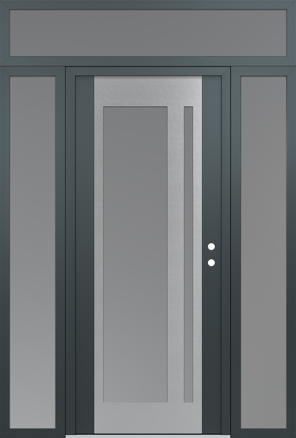 Modern Steel Front Door Diamond C15 60" x 96" anthracite/anthracite frosted Glass Panel stainless steel LHI with 2 Sidelites and Transom frosted Glass