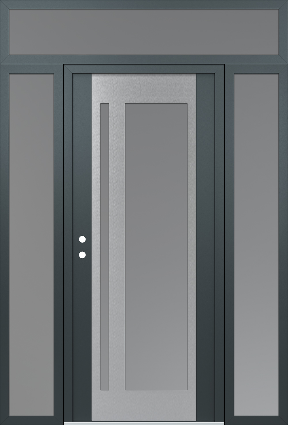 Modern Steel Front Door Diamond C15 64" x 96" anthracite/anthracite frosted Glass Panel stainless steel RHI with 2 Sidelites and Transom frosted Glass