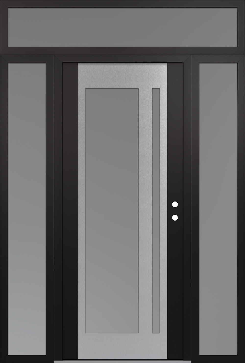 Modern Steel Front Door Diamond C15 64" x 96" black/white frosted Glass Panel stainless steel LHI with 2 Sidelites and Transom frosted Glass