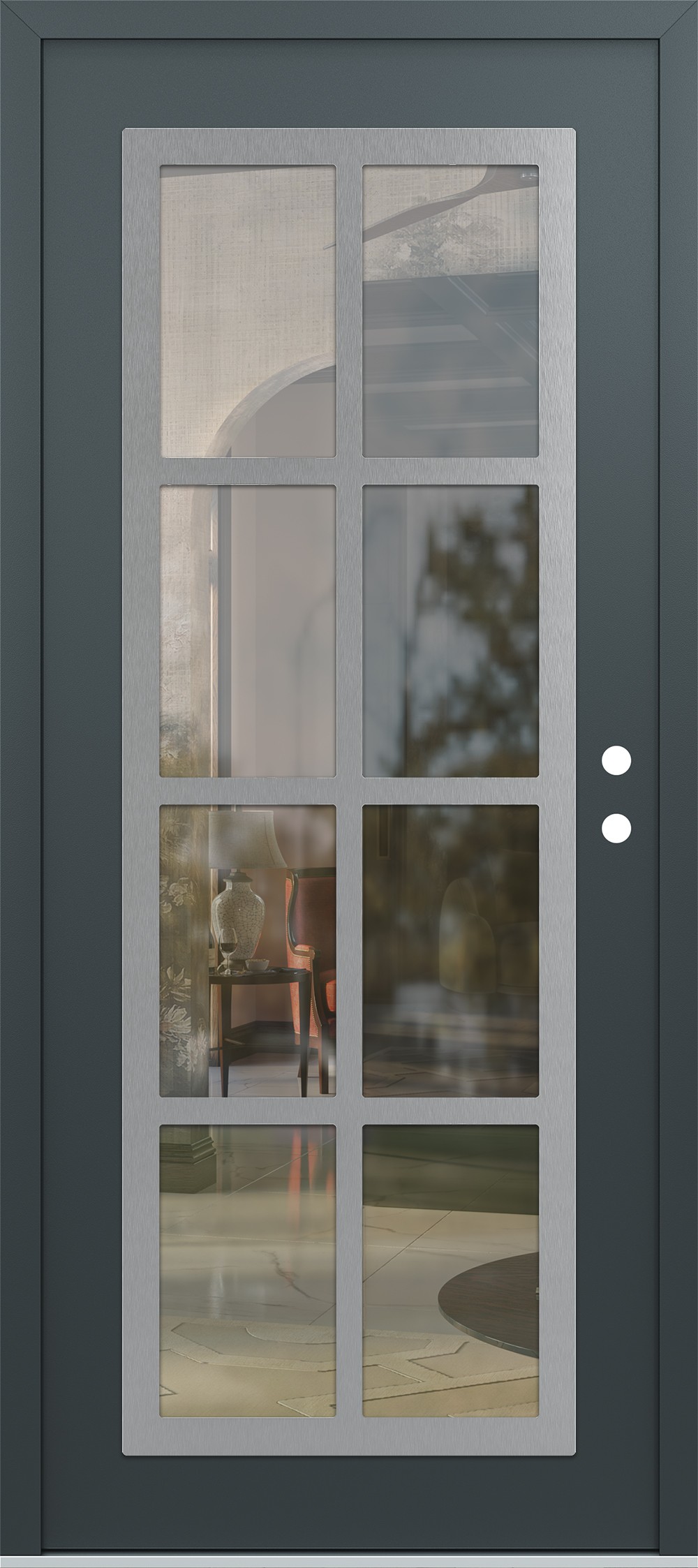 Modern Steel Front Door Diamond C16 36" x 80" anthracite/anthracite clear Glass Panel stainless steel LHI
