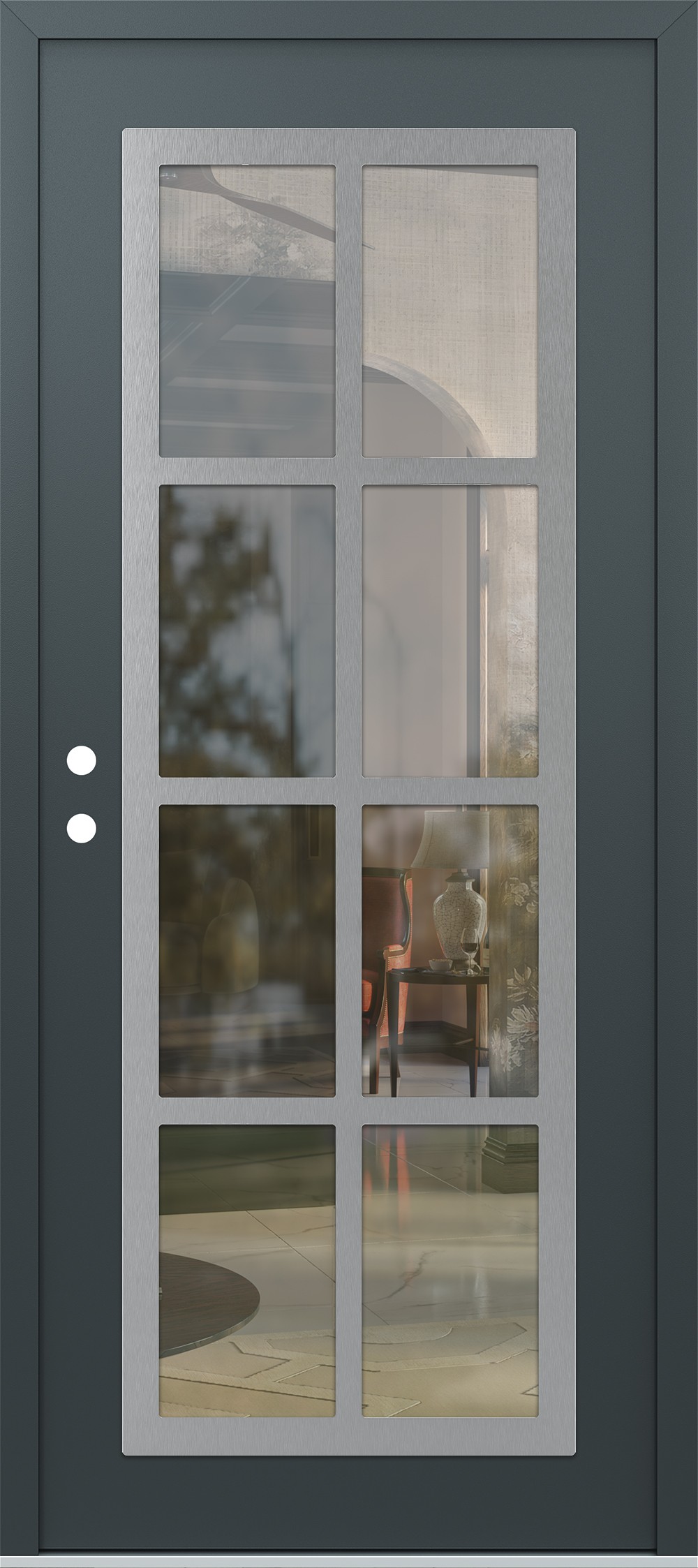 Modern Steel Front Door Diamond C16 36" x 80" anthracite/anthracite clear Glass Panel stainless steel RHI