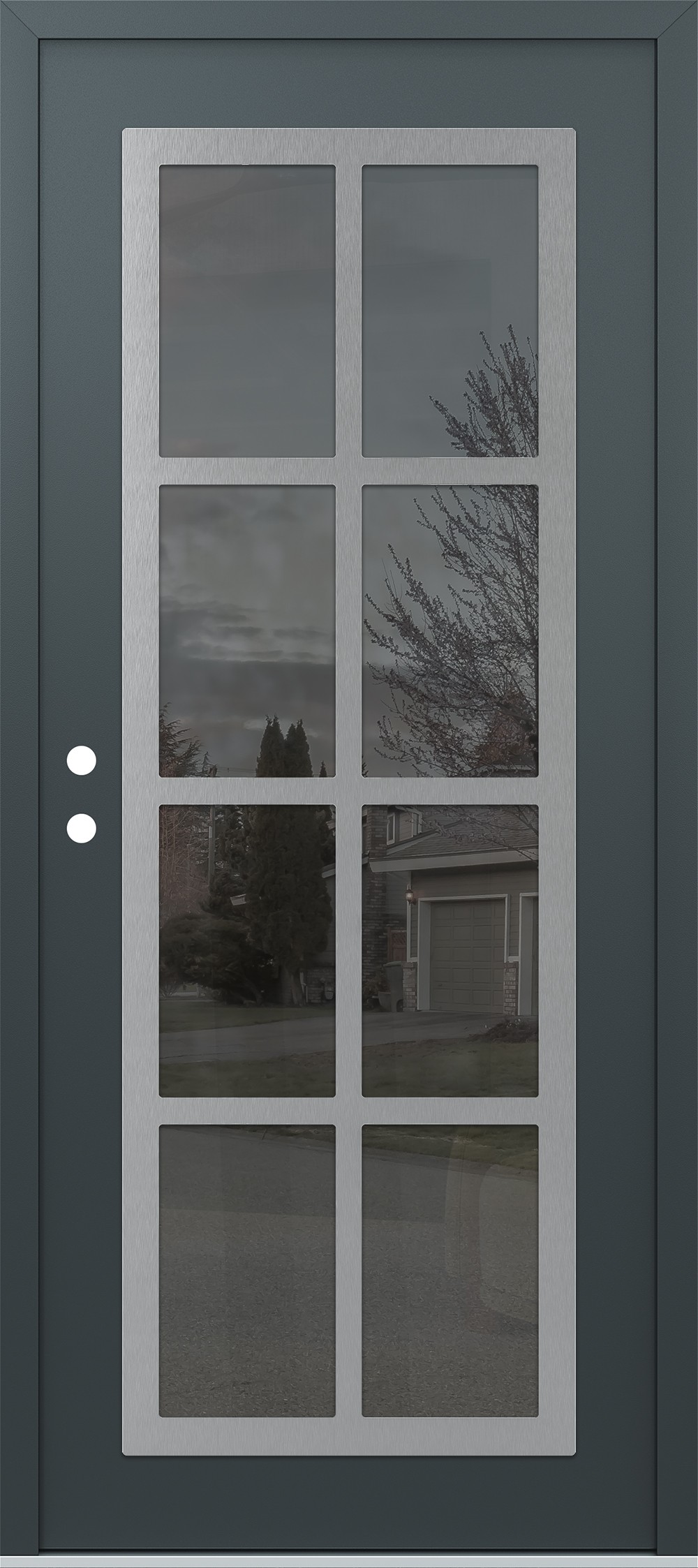 Modern Steel Front Door Diamond C16 36" x 80" anthracite/anthracite mirrored Glass Panel stainless steel RHI