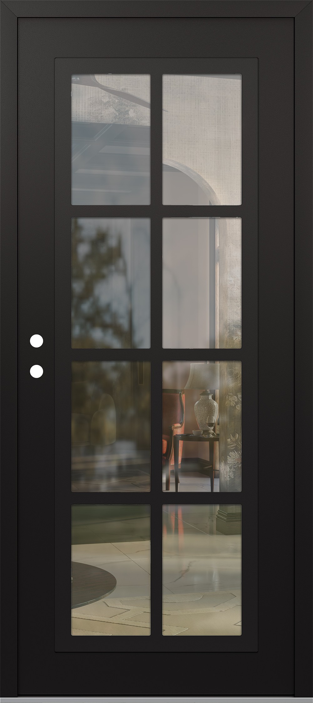 Modern Steel Front Door Diamond C16 36" x 80" black/black clear Glass Panel black RHI