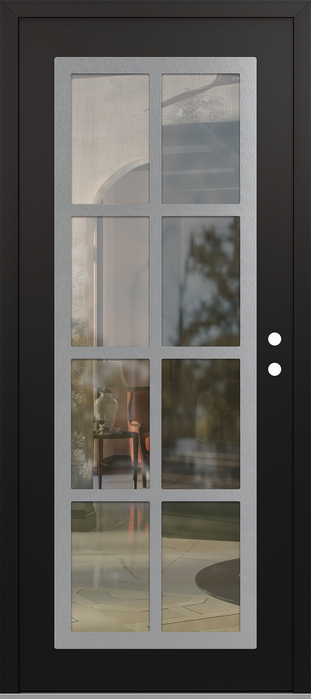 Modern Steel Front Door Diamond C16 36" x 80" black/black clear Glass Panel stainless steel LHI